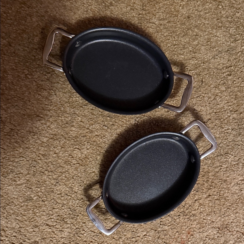 Oval Black Mini Baking Dishes with Silver Handles